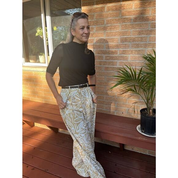 TOCCIN X RTR Brown Tan Floral Printed Wide-Leg Linen Blend Classic Trousers 6 - Picture 14 of 15